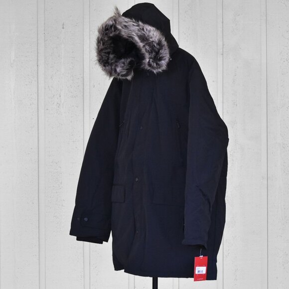 LONDON FOG Men's Snorkel Jacket with Detachable Hood & Faux Fur Trim Black Large - Picture 6 of 12